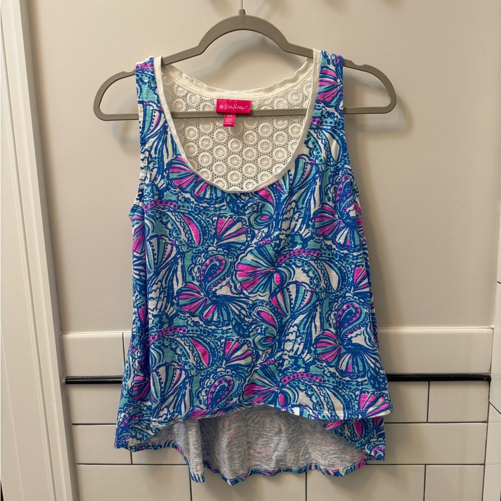 Lilly Pulitzer for Target Blue & Pink crochet high-low Tank Top